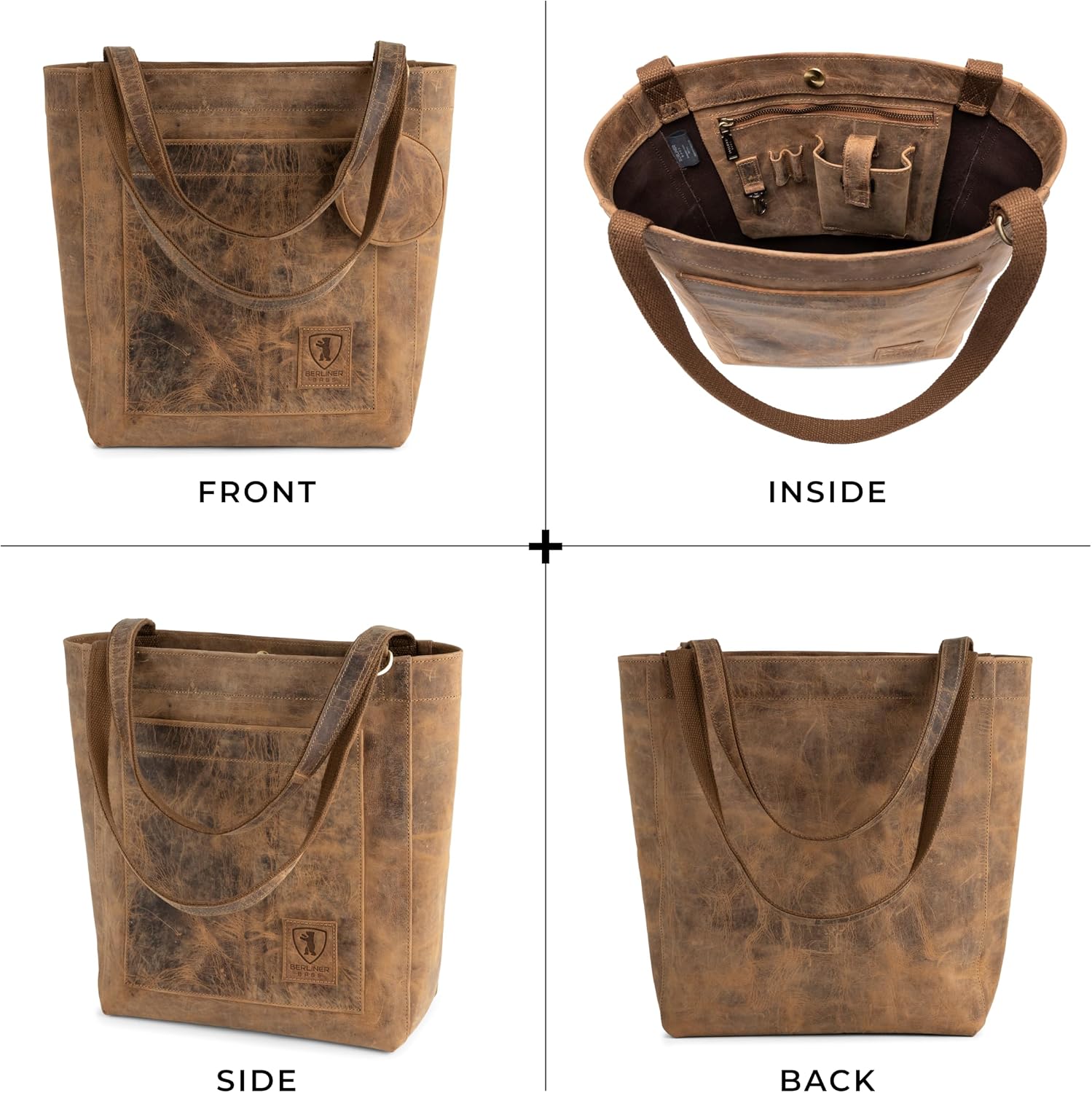Berliner Bags Vintage Genuine Leather Tote Bag Seville, Handbag, Large Shopper for Women