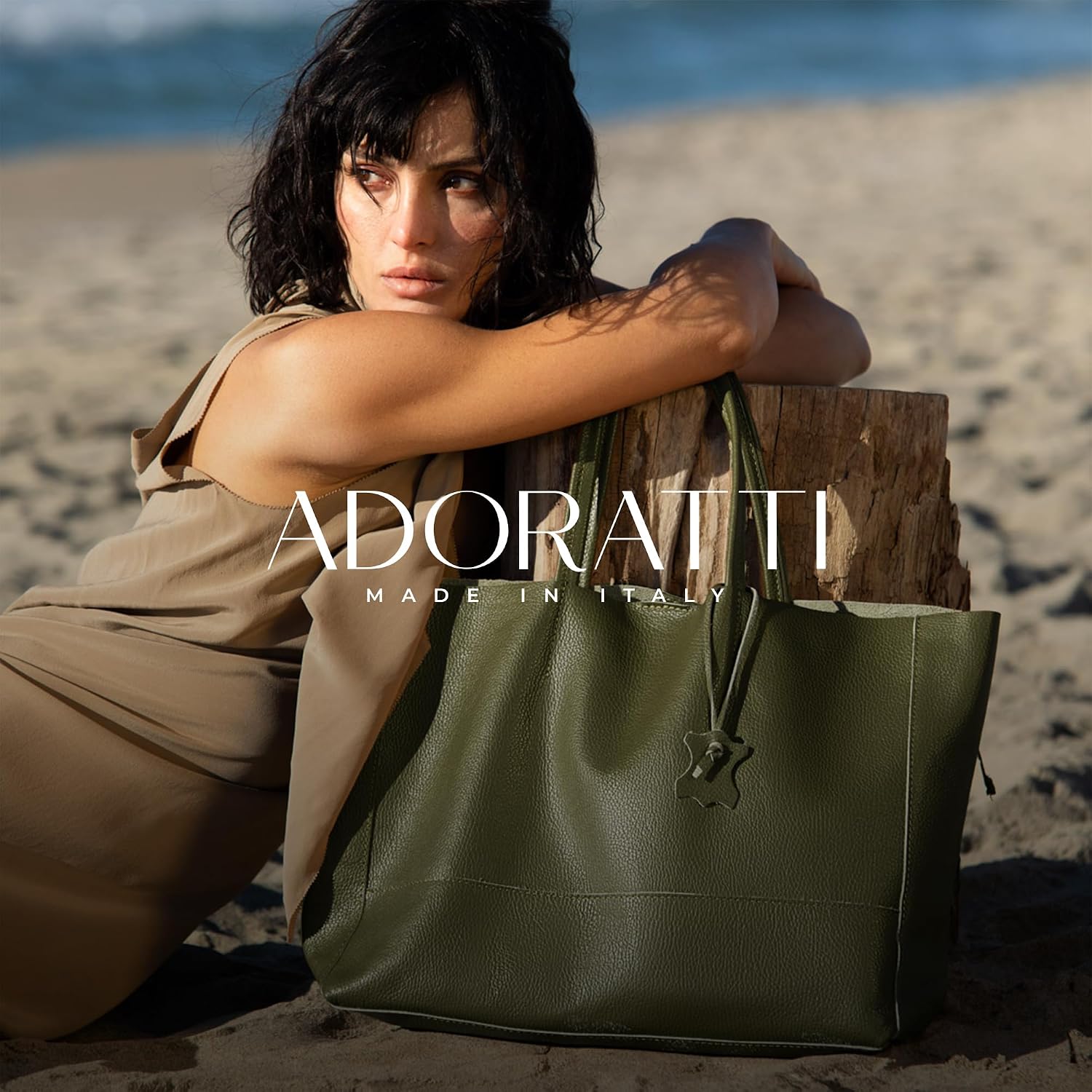 Italian Leather Tote Bag for Women - Large Shoulder Shopper, Fits 16' Laptop, Keychain Holder, Made in Italy