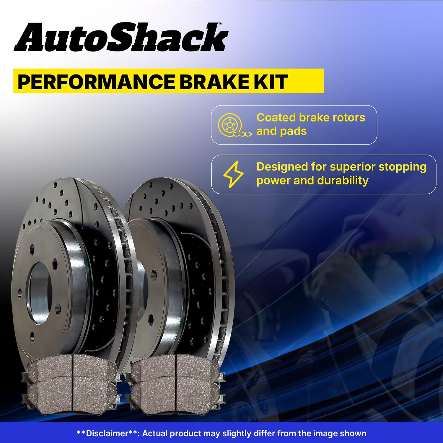 AutoShack Front & Rear Brake Rotors & Ceramic Pads for Chevrolet, Silverado 2500 HD 2001-2010, 4WD RWD V8 6.0L 6.6L 8.1L - E-Coated Drilled & Slotted - Black Finish - NightGuard