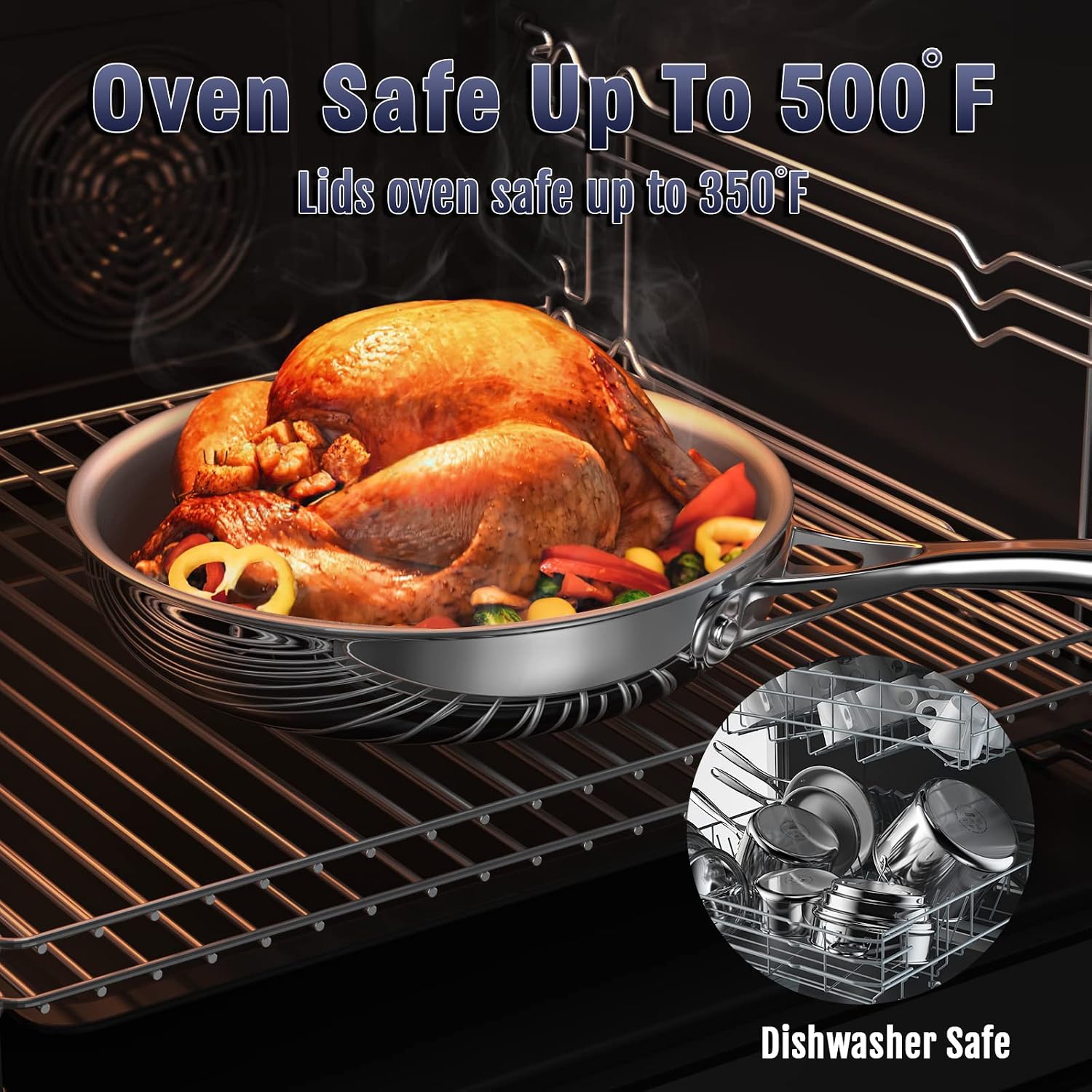 Cooks Standard 10-Piece Tri-Ply Clad Stainless Steel Cookware Set | Includes Saucepan, Steamer & Stockpot with Lids & Fry Pan. Aluminum Core for Even Heat. Oven & Dishwasher Safe