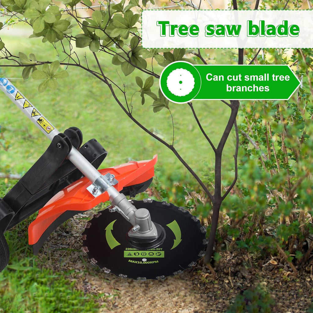 52CC 8-in-1 Gas Weed Eater 2.3KW 2-Stroke Brush Cutter, Multi-Functional Garden Trimmer Kit with Hedge Trimmer, Pole Saw, Pruner, Metal Blade, Auxiliary Wheel, 1.2L Fuel Tank for Lawn, Shrubs, Fences