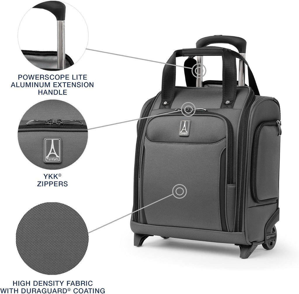 Travelpro Crew Classic Lightweight Softside Luggage, Rolling Underseat Carry on Bag, 14' Laptop or Tablet Sleeve, Men and Women, 17-Inch, Titanium Grey