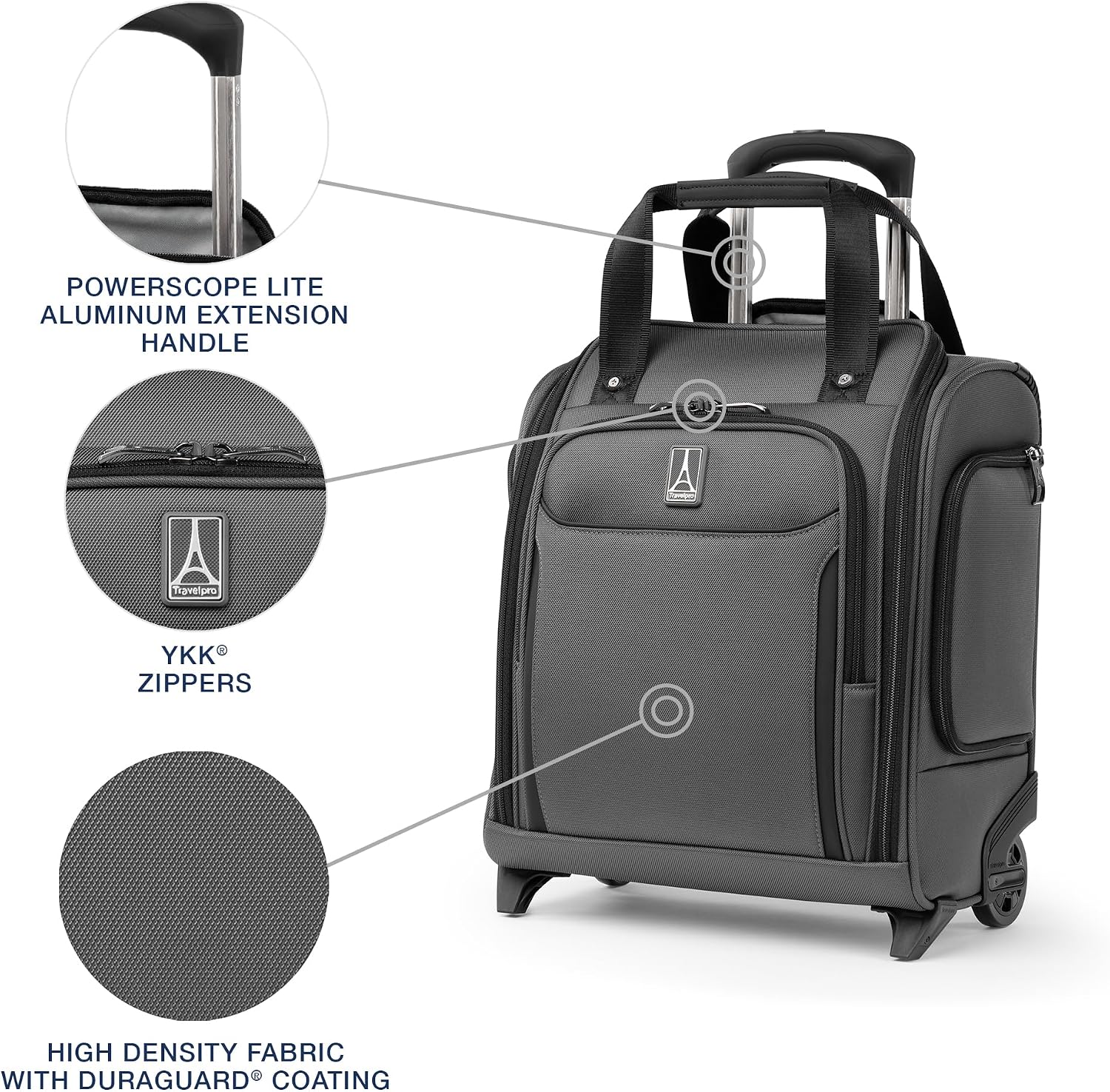 Travelpro Crew Classic Lightweight Softside Luggage, Rolling Underseat Carry on Bag, 14' Laptop or Tablet Sleeve, Men and Women, 17-Inch, Titanium Grey