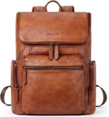 BOSTANTEN Leather Backpack for Men 15.6 inch Laptop Backpack Vintage Travel Office Bag Large Capacity Shoulder Bag Redbrown