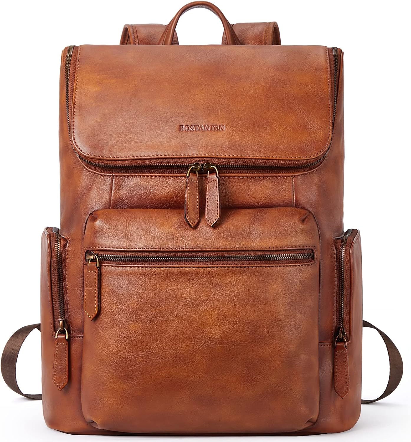 BOSTANTEN Leather Backpack for Men 15.6 inch Laptop Backpack Vintage Travel Office Bag Large Capacity Shoulder Bag Redbrown
