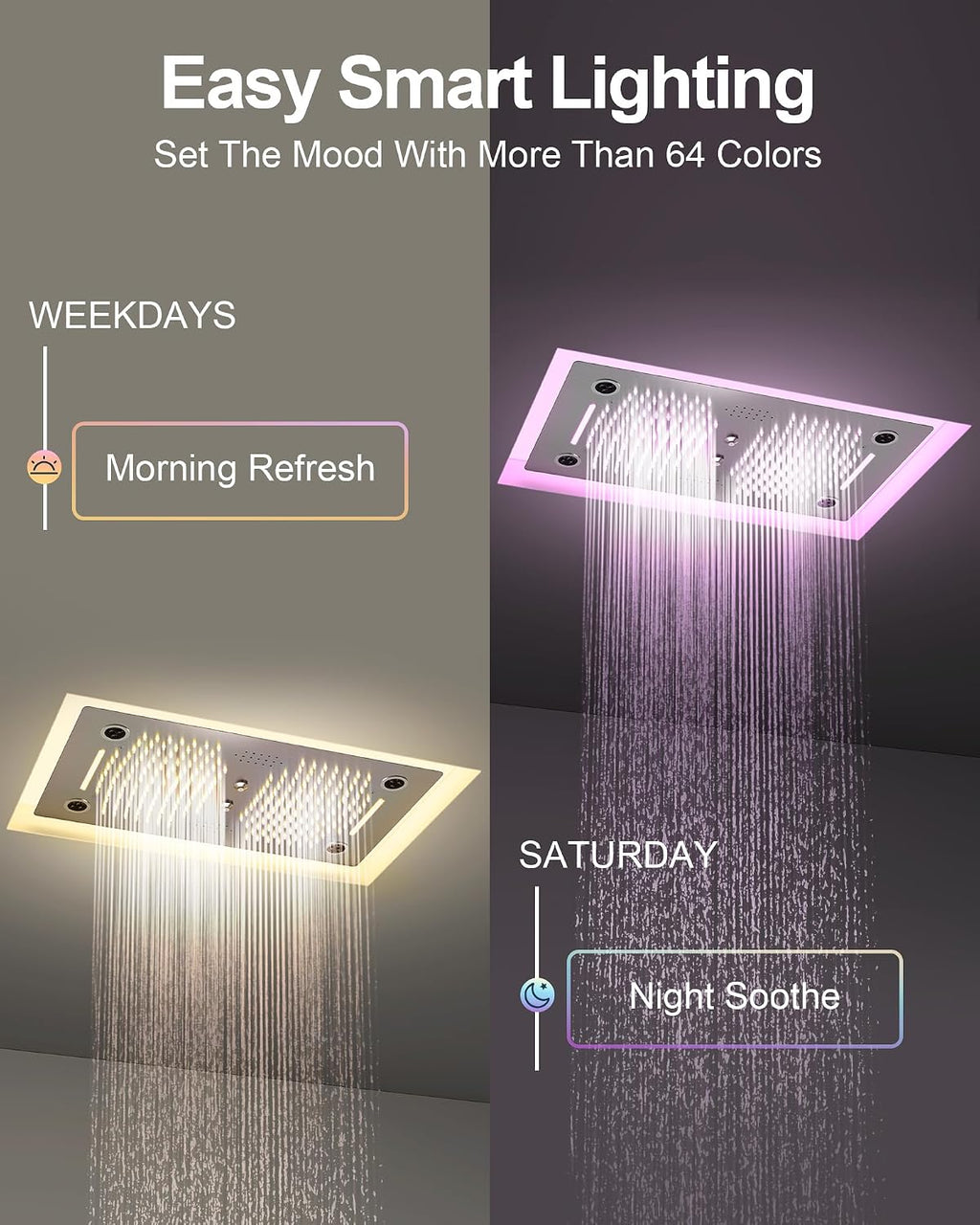 Luxury LED Shower System, 28' x 16' Ceiling Mount Bluetooth Music Speaker 4 Function Shower Head with 6 Body Jets, Brushed Nickel