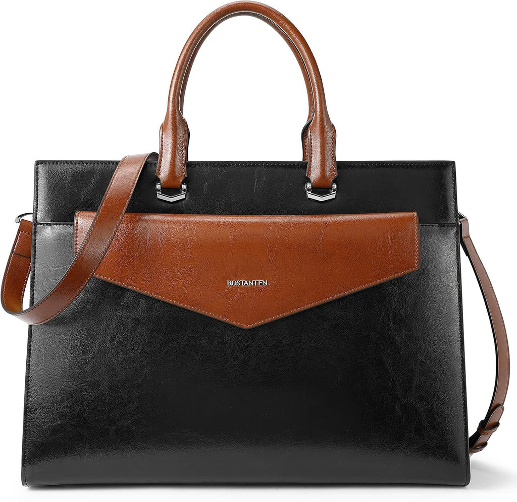 BOSTANTEN Briefcase for Women Laptop Tote 15.6 Inch Genuine Leather Handbag Work Bag Beige