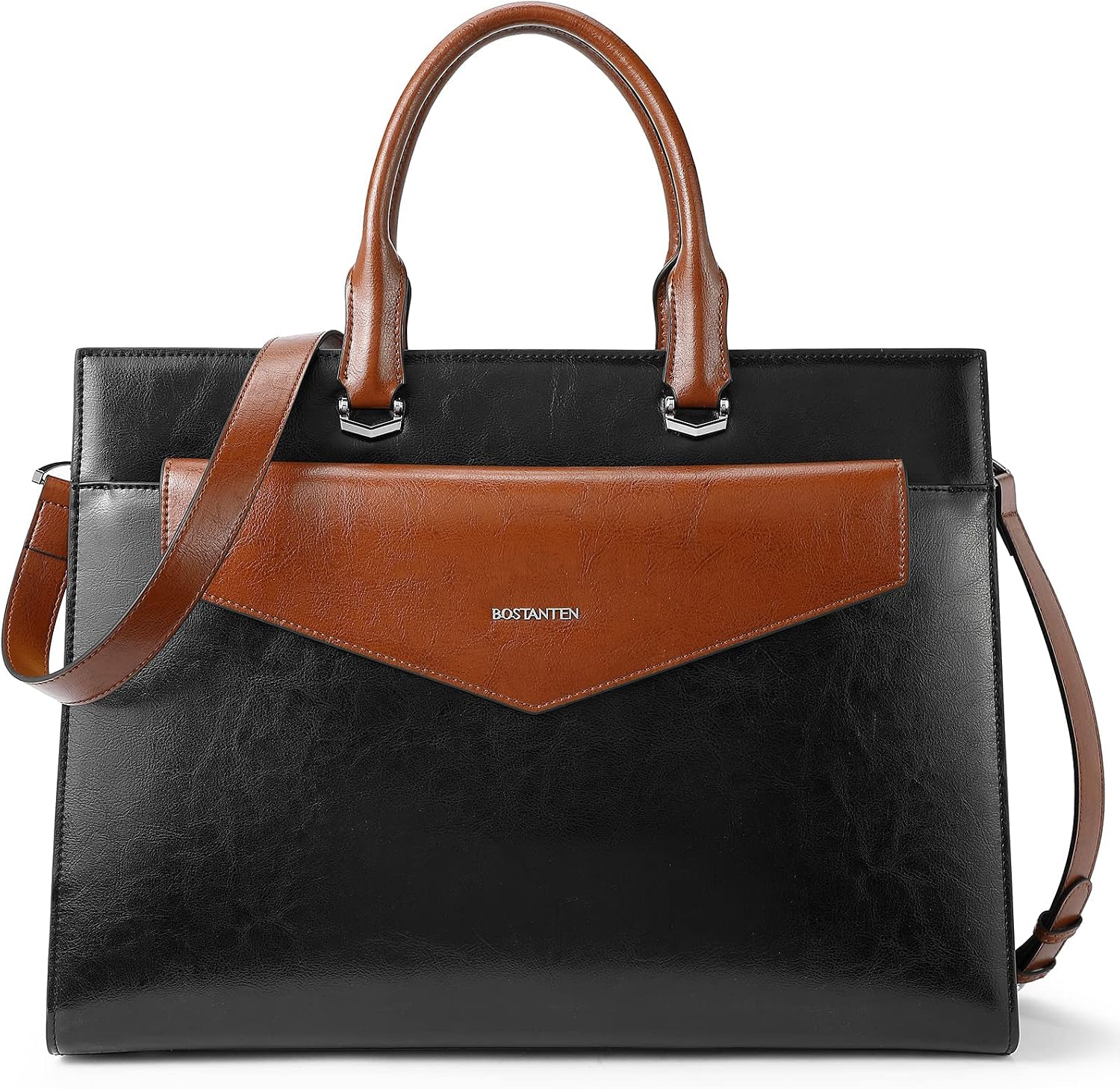 BOSTANTEN Briefcase for Women Laptop Tote 15.6 Inch Genuine Leather Handbag Work Bag Beige