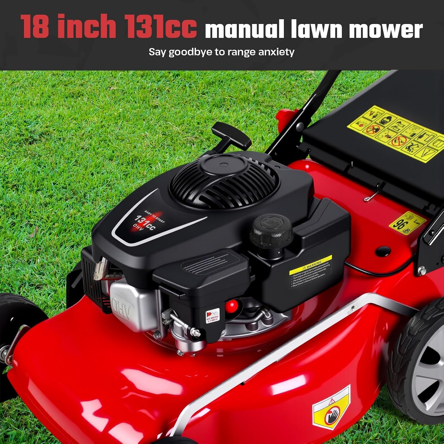 Lawn Mower Gas Powered | Gas Mower with 50l Grass Bag Big Wheels | 131cc Gas Engine 3 in 1 Mulching | 50L Grass Tank, Foldable Design Red, Big Wheels & Easy Start | Fast Arrival Red