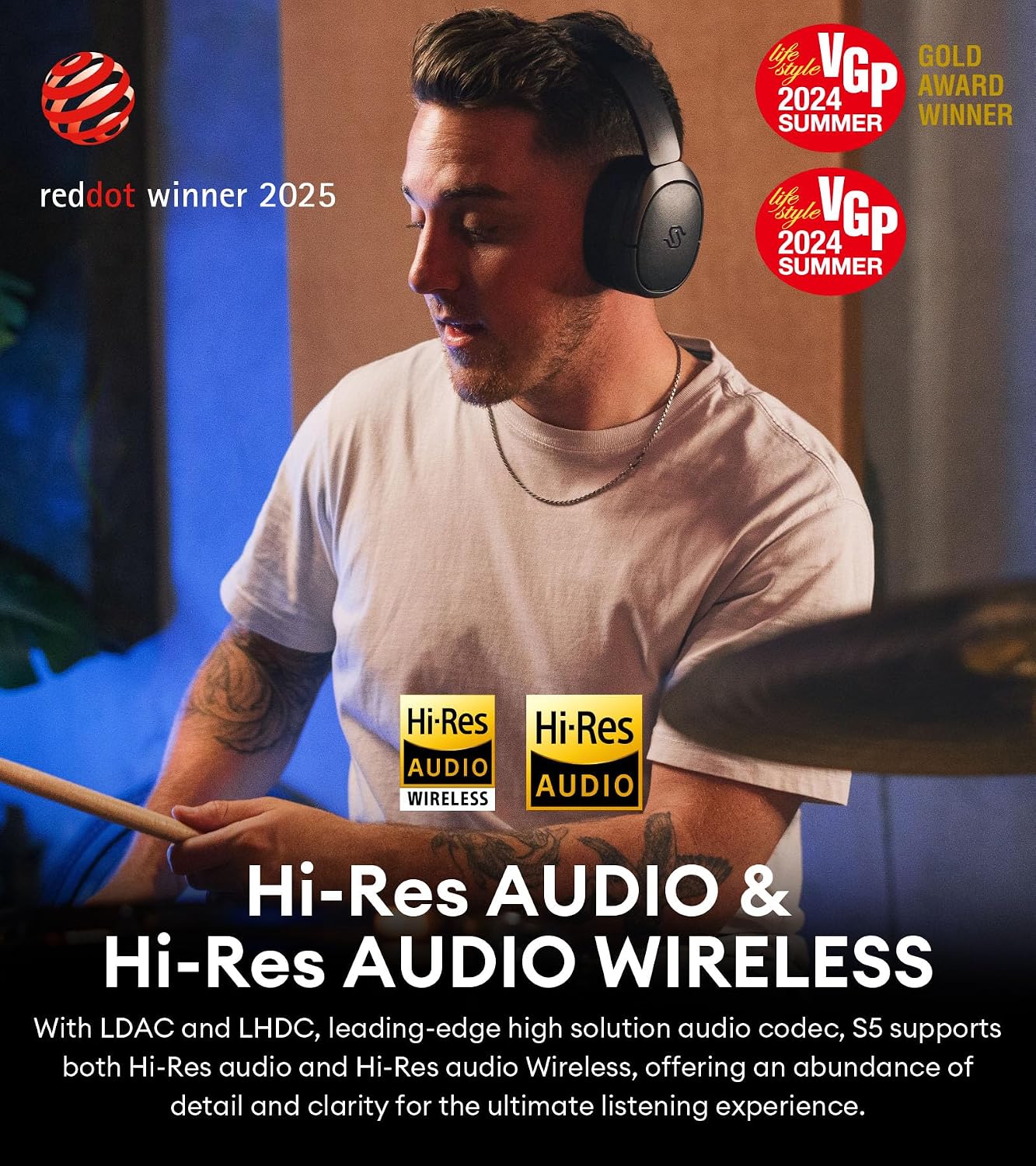 Edifier STAX Spirit S5 Wireless Planar Magnetic Headphones, Snapdragon Sound, aptX Adaptive, Hi-Res Audio (LDAC LHDC), Bluetooth 5.4, Dual-Mic CVC Tech, 80H Playback & Fast Charging (Renewed)