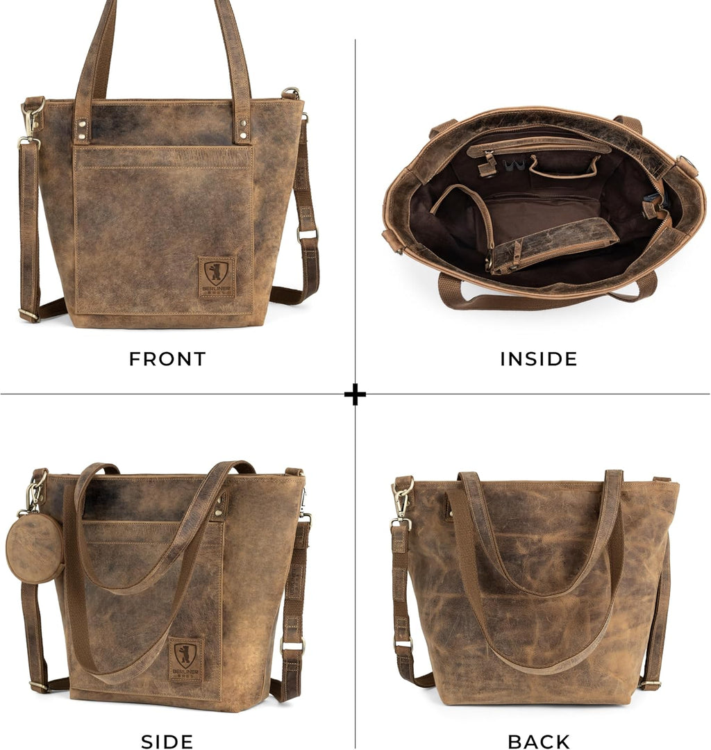BERLINER BAGS Vintage Genuine Leather Tote Bag Verona, Handbag, Large Shopper, Work Bag for Women