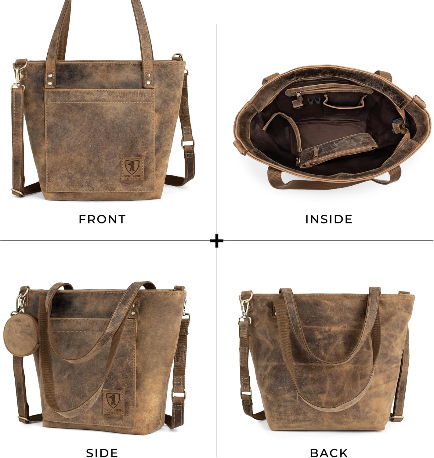 BERLINER BAGS Vintage Genuine Leather Tote Bag Verona, Handbag, Large Shopper, Work Bag for Women
