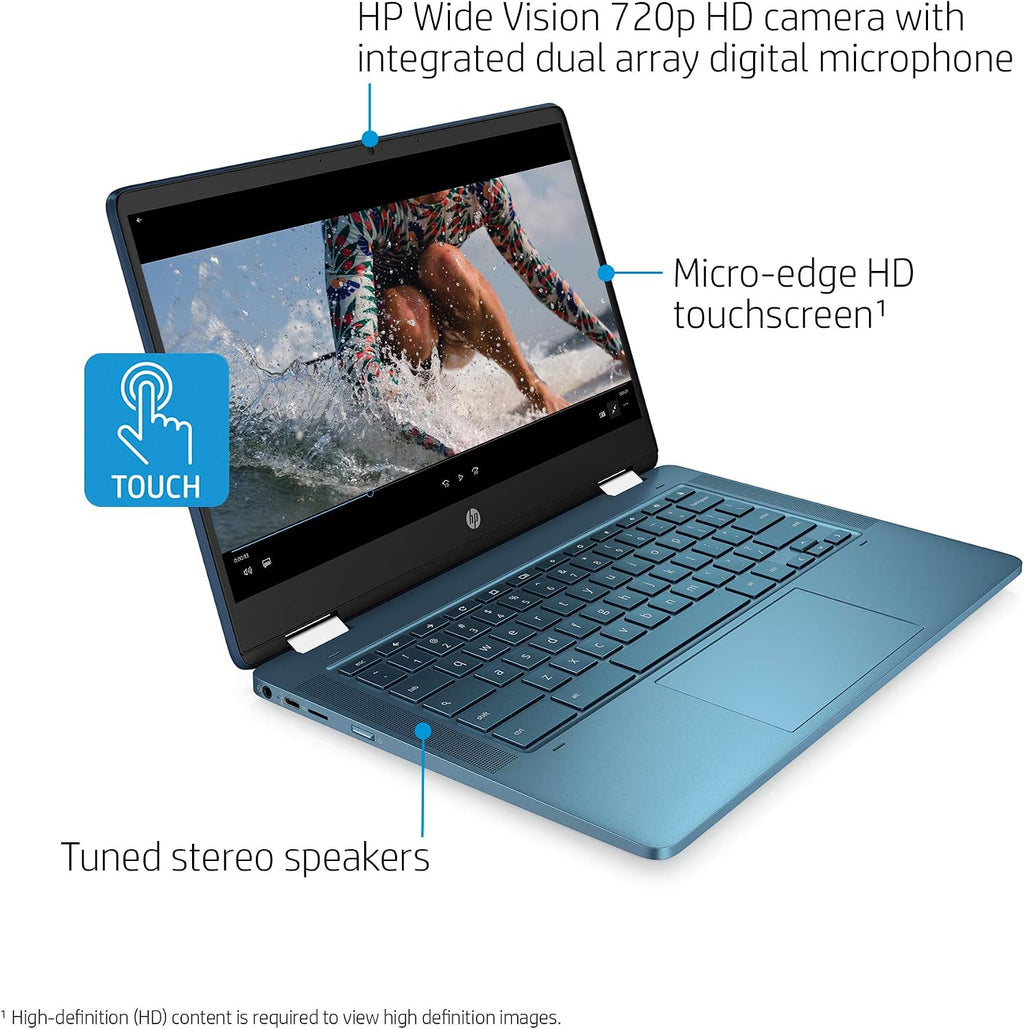HP Chromebook x360 14' Touchscreen Laptop, Intel Celeron N4020, 4GB RAM, 64GB HD, Chrome OS, Forest Teal/Light Teal, 14a-ca0190wm