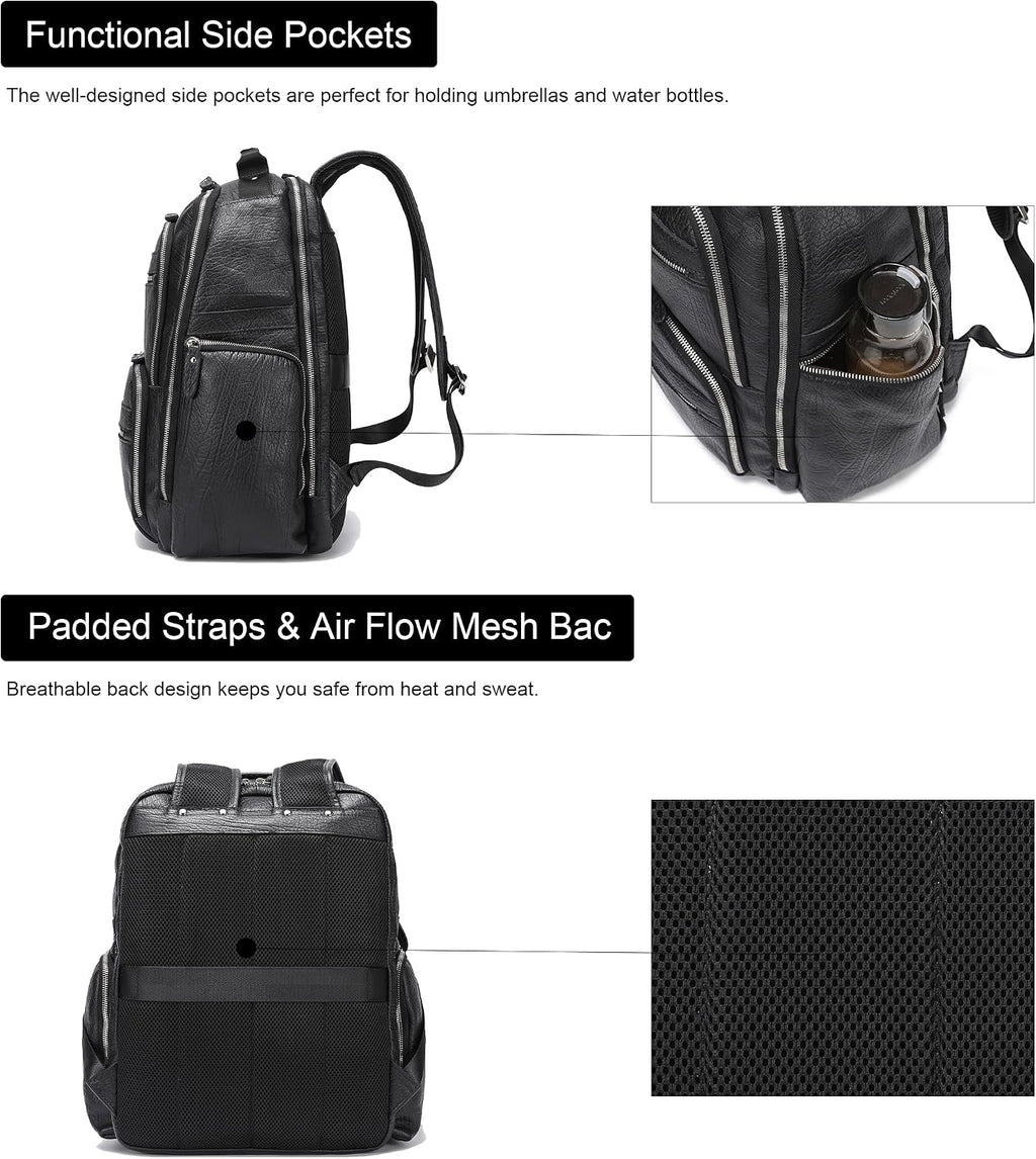 LANNSYNE Men Vinatge Full Grain Leather Backpack Fits 17.3' Laptop, Travel Overnight Daypacks - Black