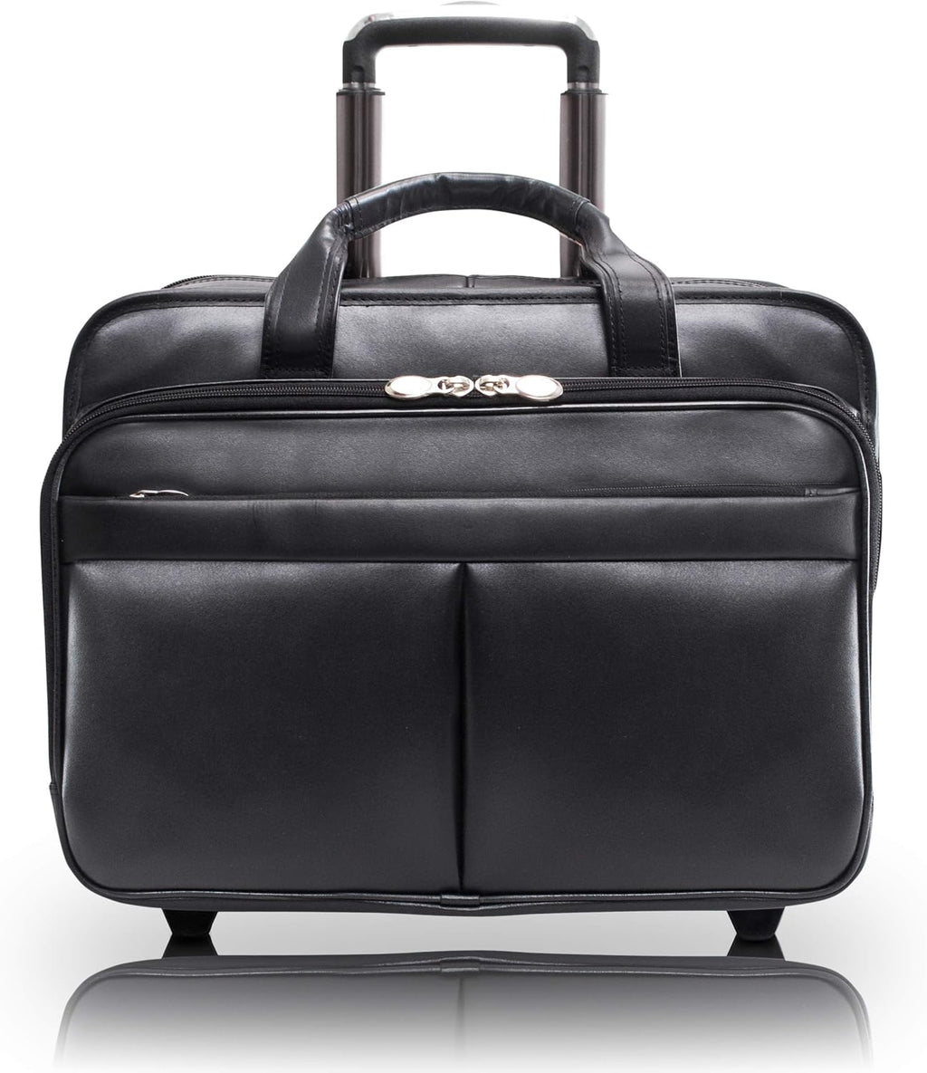 McKlein, L Series, Bowery, Top Grain Cowhide Leather, 15' Leather Wheeled Laptop Briefcase, Black (87855)
