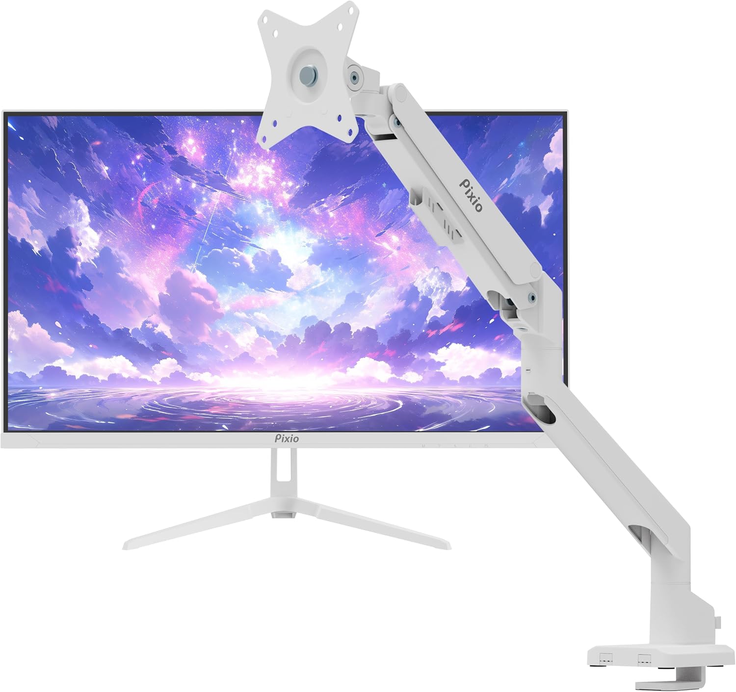 Pixio PX275 Wave White 27 inch 100Hz Refresh Rate QHD 1440p Resolution IPS Panel 1ms MPRT Response Time Gaming Monitor and PS1S Wave White Single Monitor Arm - Fits up to 32 inches and 19.8lbs