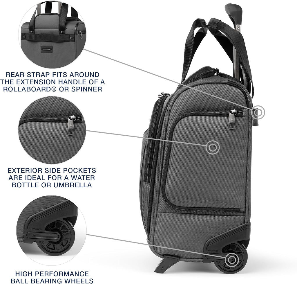 Travelpro Crew Classic Lightweight Softside Luggage, Rolling Underseat Carry on Bag, 14' Laptop or Tablet Sleeve, Men and Women, 17-Inch, Titanium Grey