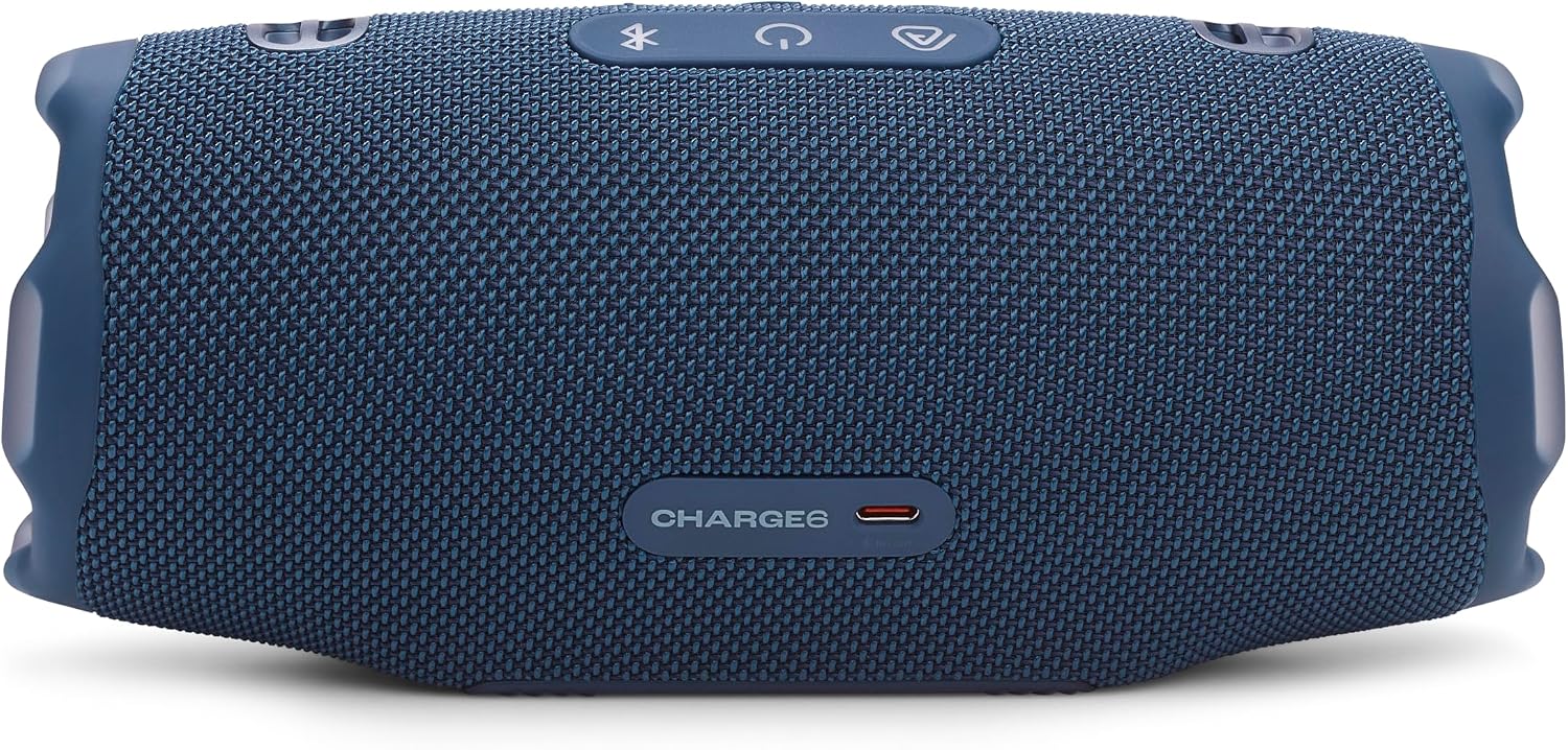 JBL Charge 6 - Portable Waterproof & Drop-Proof Bluetooth Speaker, Bold JBL Pro Sound with AI Sound Boost, 28Hrs of Playtime, Built-in powerbank & Comes with a Sturdy/Removable Carrying Strap (Blue)
