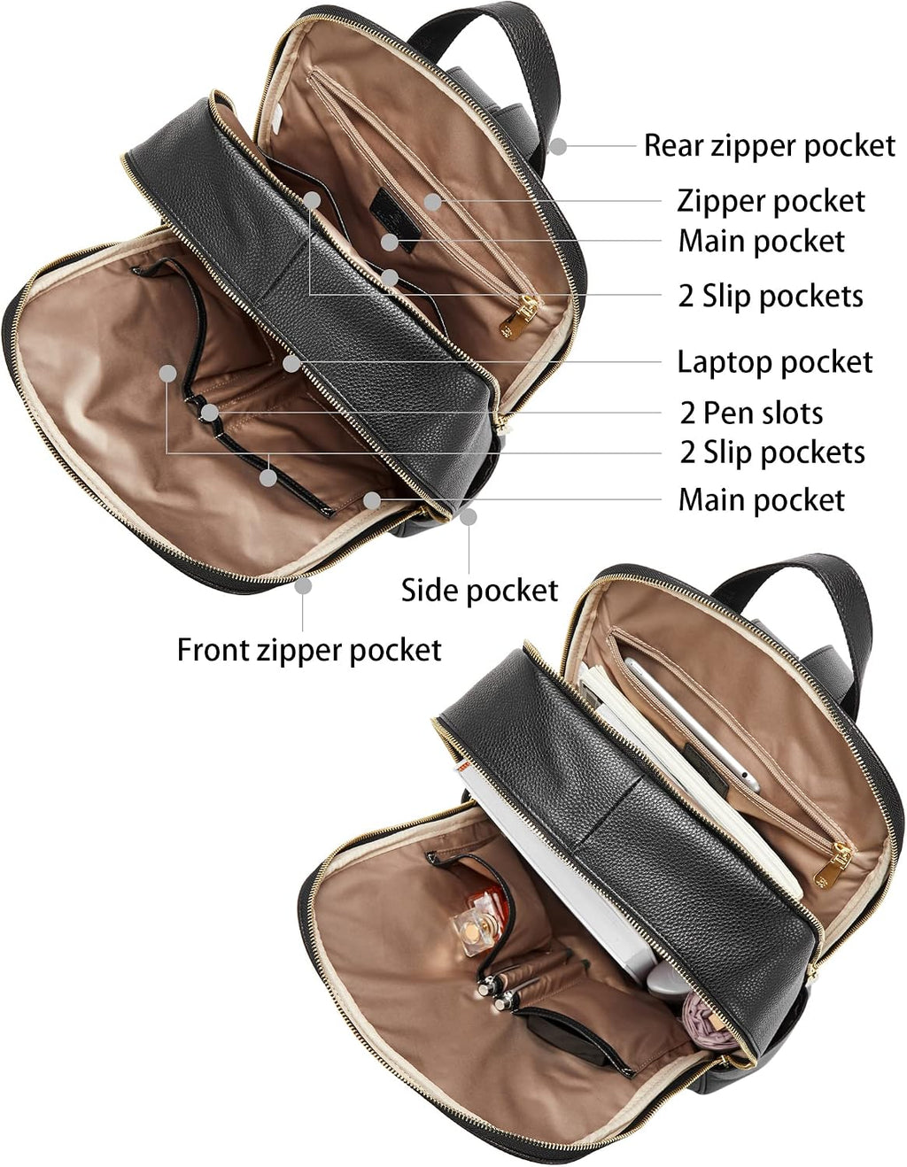 BOSTANTEN Genuine Leather 15.6 inch Laptop Backpack Purse for Women College Casual Backpack Travel Bag