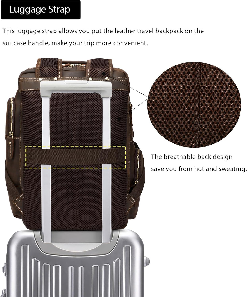 LANNSYNE Vintage Genuine Leather Backpack for men, 15.6' Laptop Backpack Travel Camping 24L Rucksack