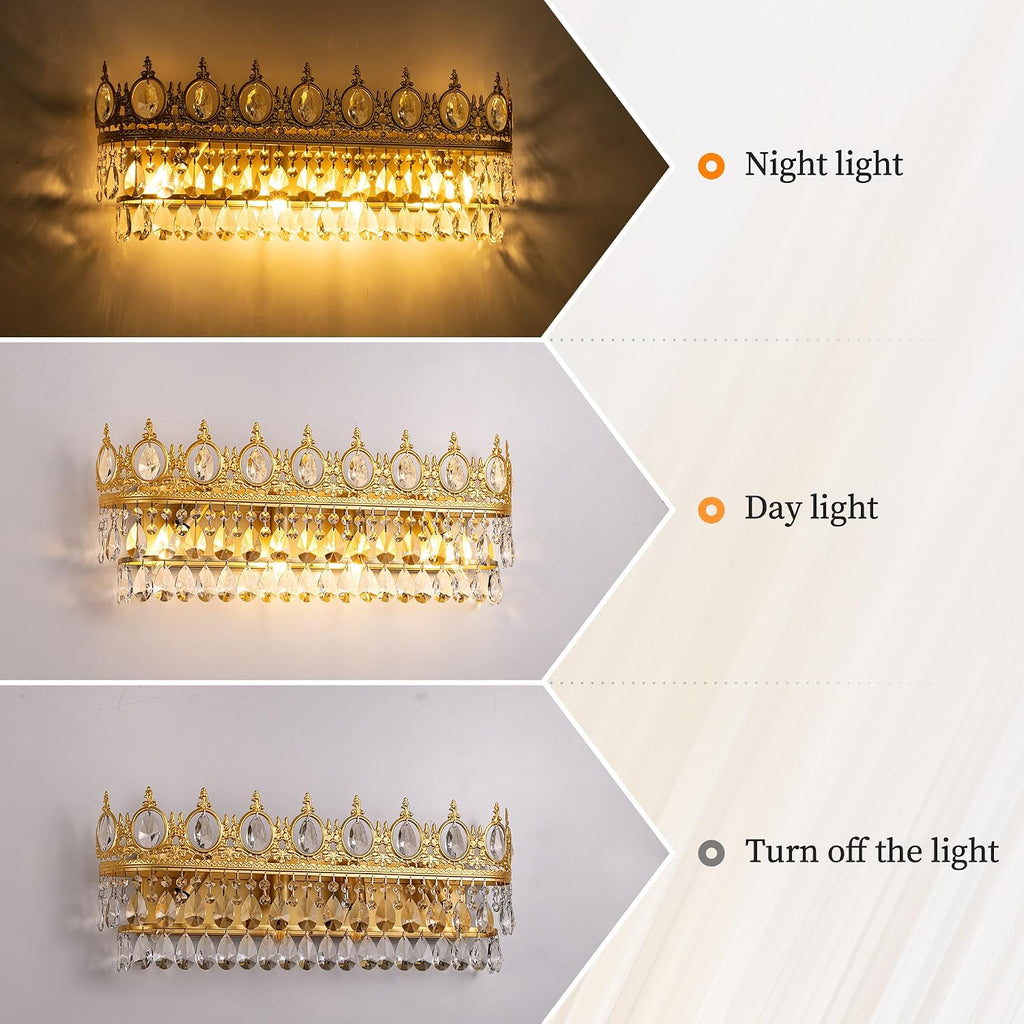 TOCHIC Bathroom Vanity Light Fixtures Over Mirror 4 Lights Gold Crystal Bathroom Wall Light Fixtures Indoor Dimmable, Farmhouse Vintage Sconces for Mirror Cabinets, Powder Room, Bedroom, 24.5' L