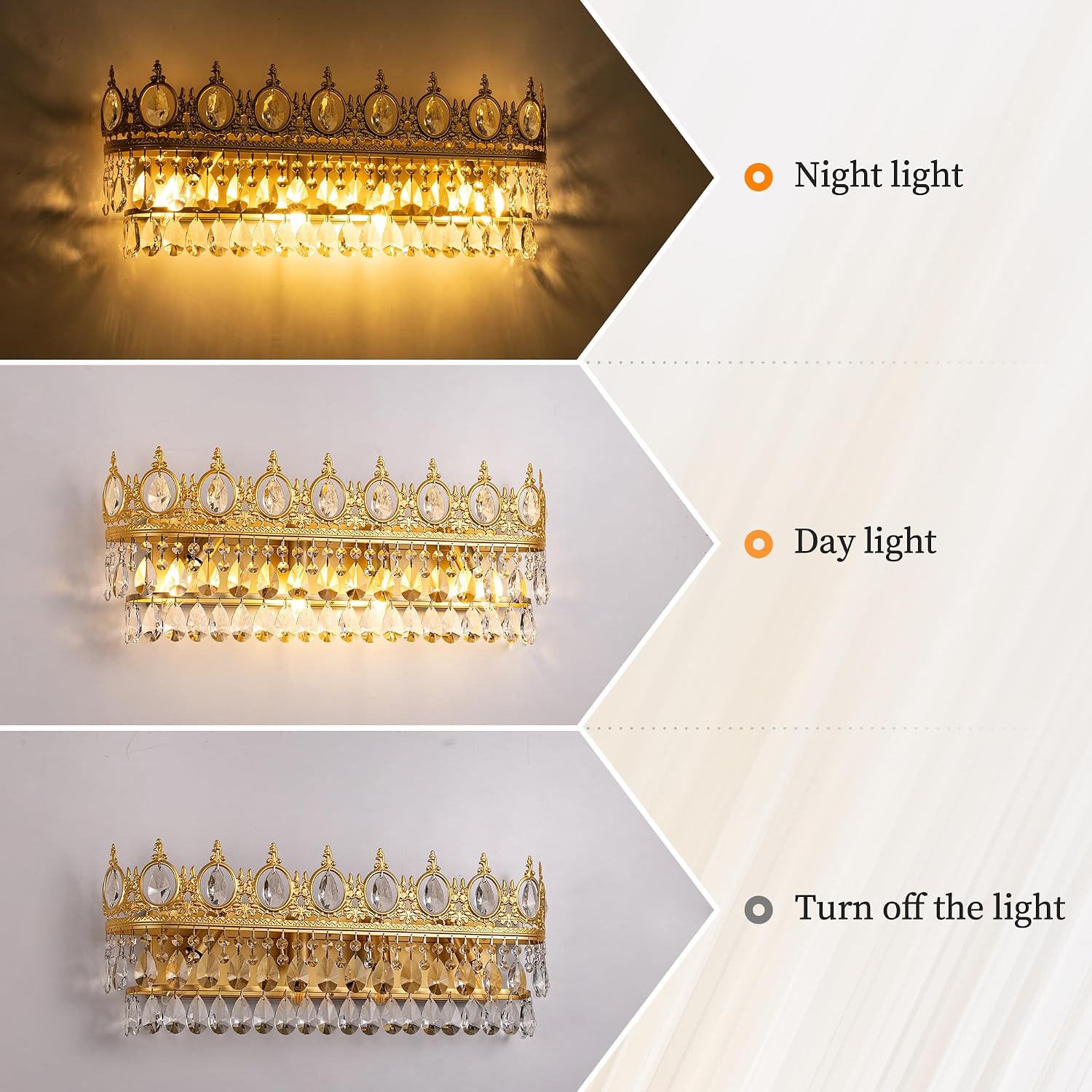 TOCHIC Bathroom Vanity Light Fixtures Over Mirror 4 Lights Gold Crystal Bathroom Wall Light Fixtures Indoor Dimmable, Farmhouse Vintage Sconces for Mirror Cabinets, Powder Room, Bedroom, 24.5' L