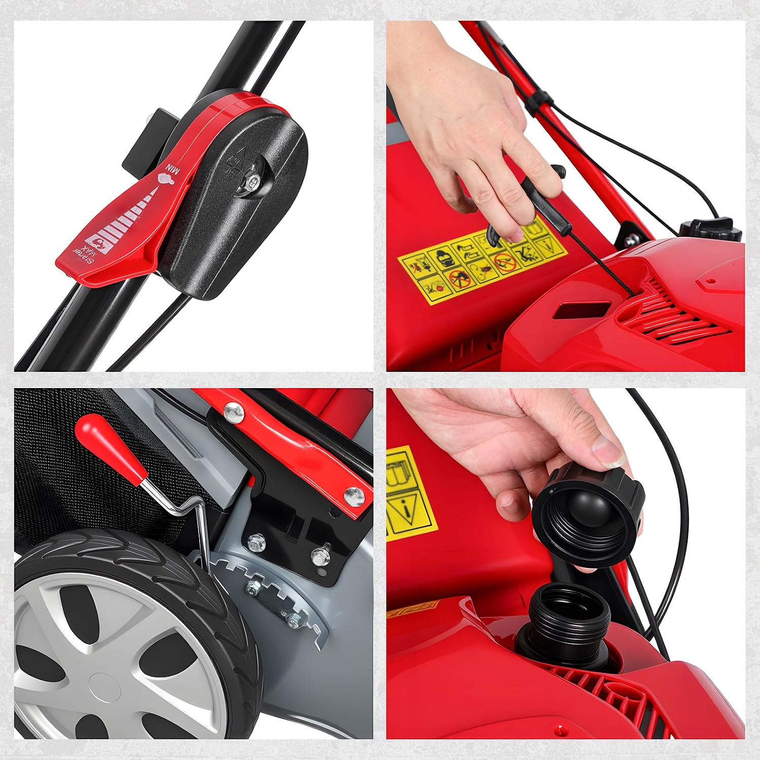 Lawn Mower Gas Powered, 173cc Engine Self Propelled Lawn Mower 20-Inch with 60L Grass Bag, 3-in-1 Mulching, Bagging & Side Discharge Self Propelled Walk-Behind Push Mower for Landscaping (Red3)