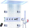 Enga 20 X 14 Inch LED Rain Shower System, Temperature-Display Thermostatic Shower Valve, 4PCS Shower Jets with ON-OFF, Dual Function Handheld Sprayer, Chrome