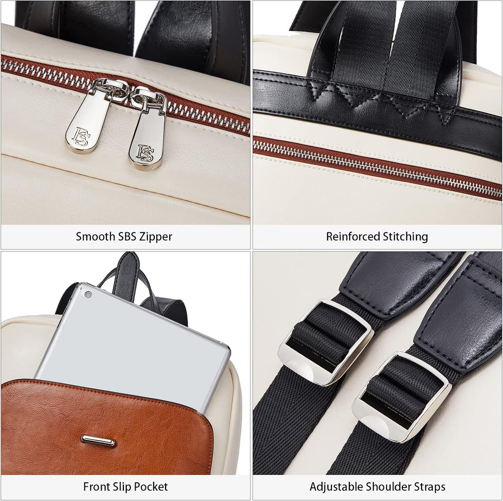 BOSTANTEN Leather Laptop Backpack for Women,15.6 inch Computer Backpack Purse College Daypack Work Travel Bag Beige-brown