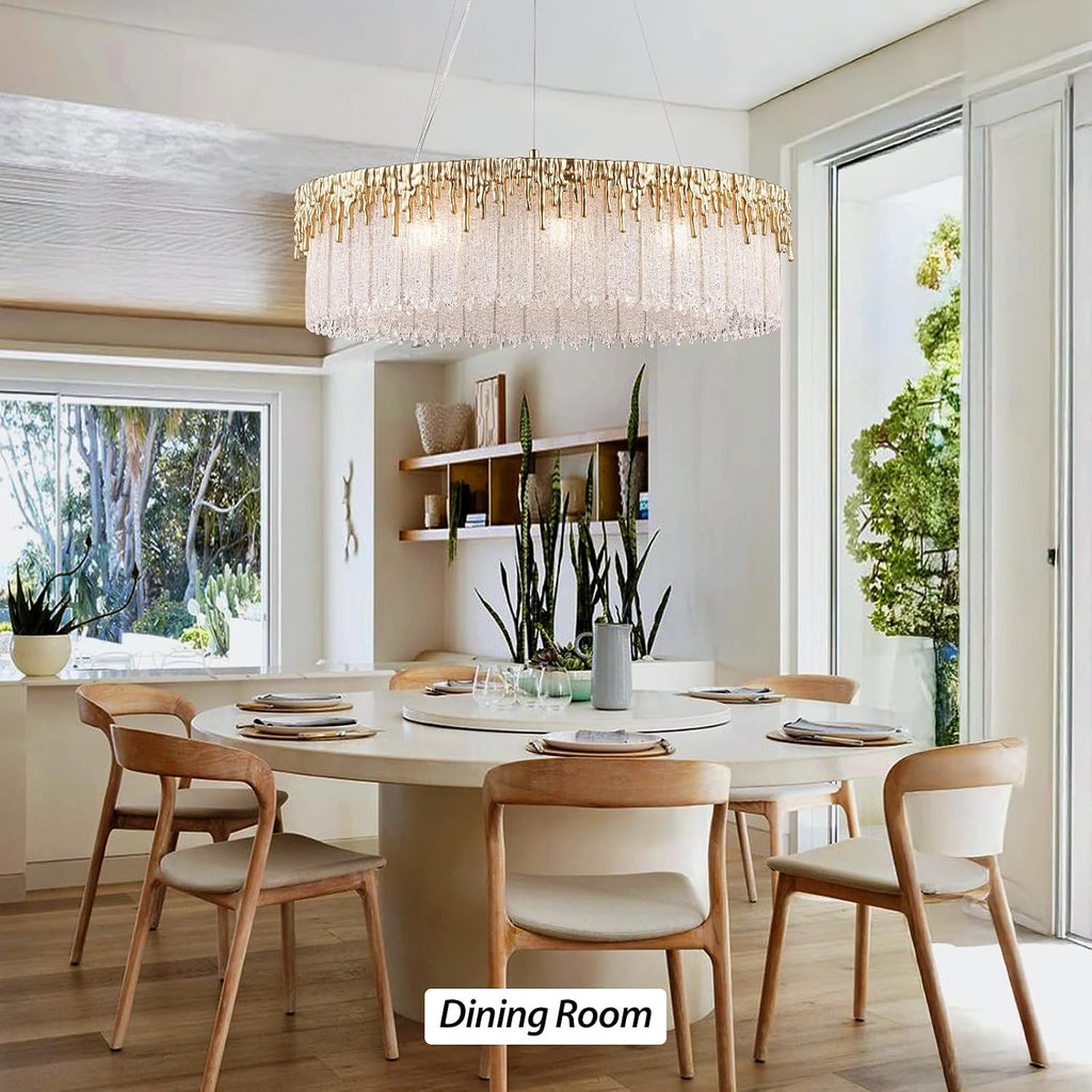 D23.6 Round Crystal Chandelier, Modern Gold Crystal Chandeliers for Dining Room, 10-Light Height Adjustable Chandelier for Living Room Bedroom Entryway Kitchen Island