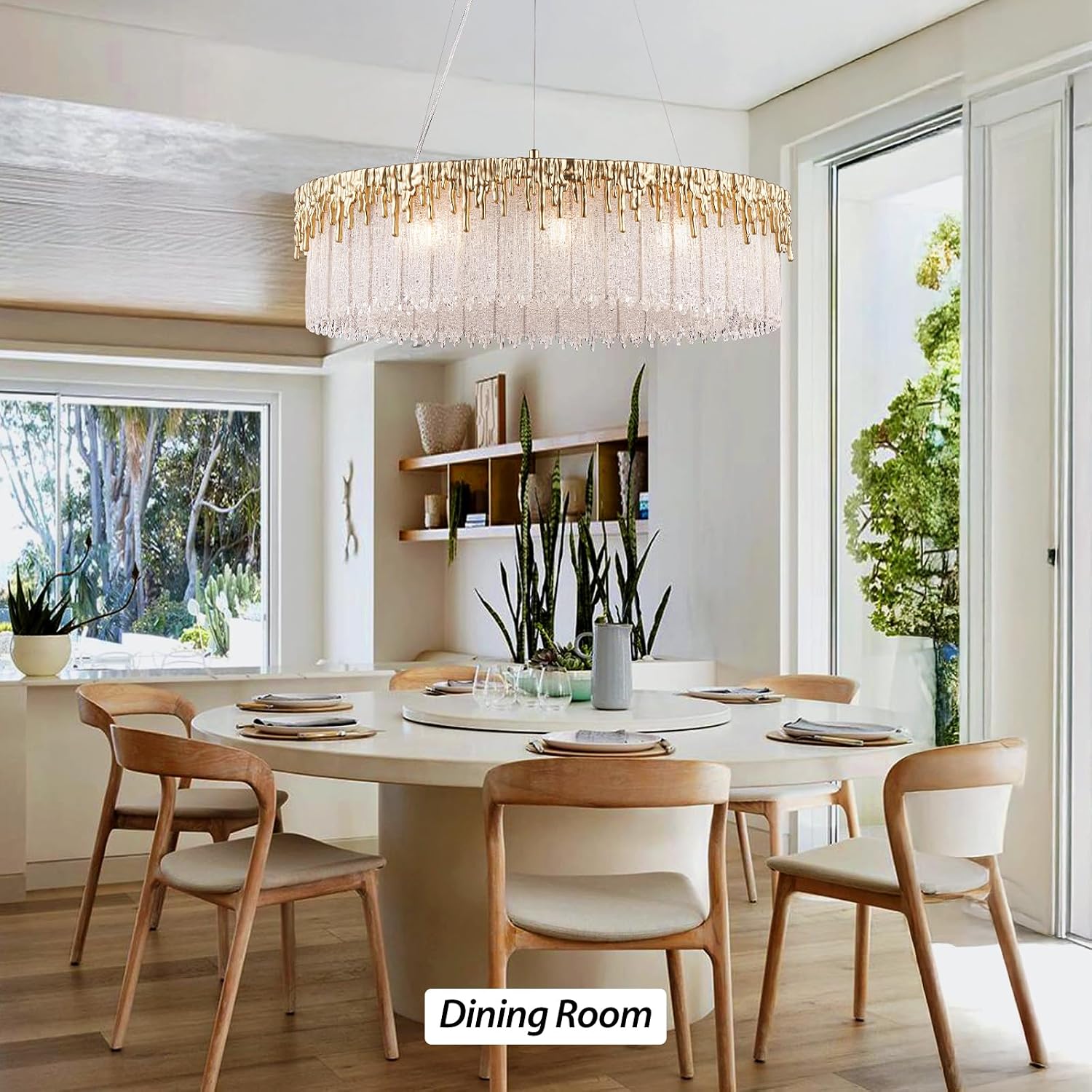 D23.6 Round Crystal Chandelier, Modern Gold Crystal Chandeliers for Dining Room, 10-Light Height Adjustable Chandelier for Living Room Bedroom Entryway Kitchen Island