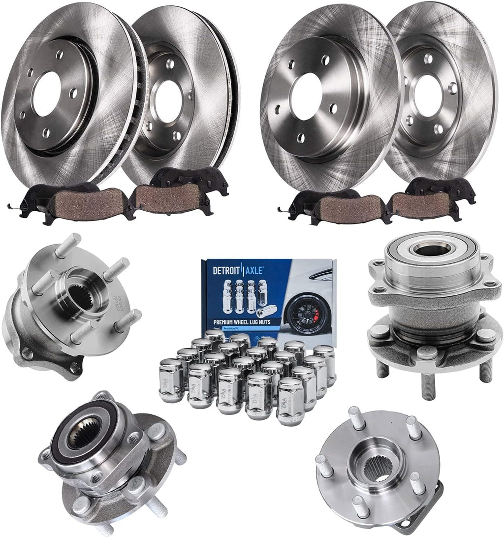 Detroit Axle - Wheel Bearing Hubs Brake Kit for Subaru Forester Impreza, 11.53 Inch Front & 11.26 Inch Rear Brake Rotors Brake Pads Wheel Bearing Hubs Lug Nuts Front Rear Replacement