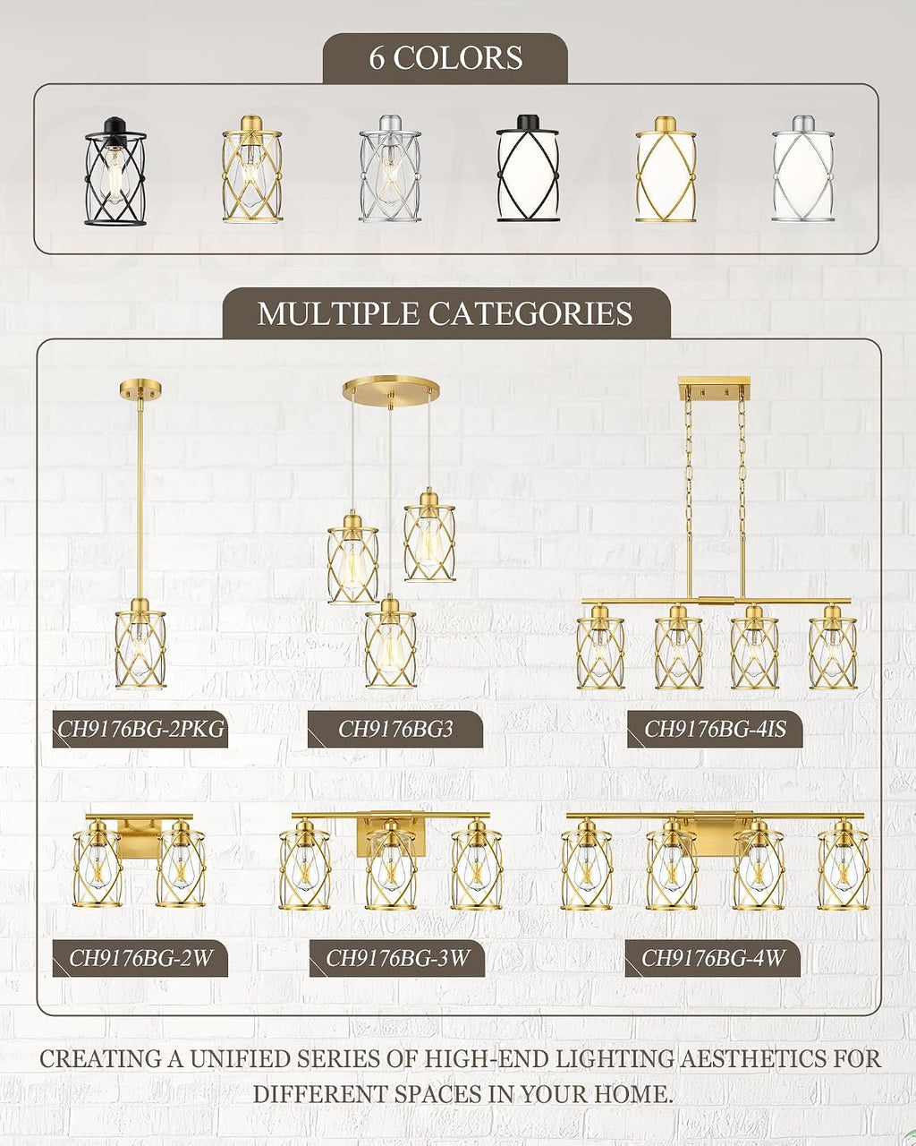 6-Light Brushed Gold Bathroom Light Fixtures Over Mirror, 42' UL-Listed Modern Wall Sconce Lights with Clear Glass and Metal Cage for Bath, Hardwire E26, CH9176BG-6W