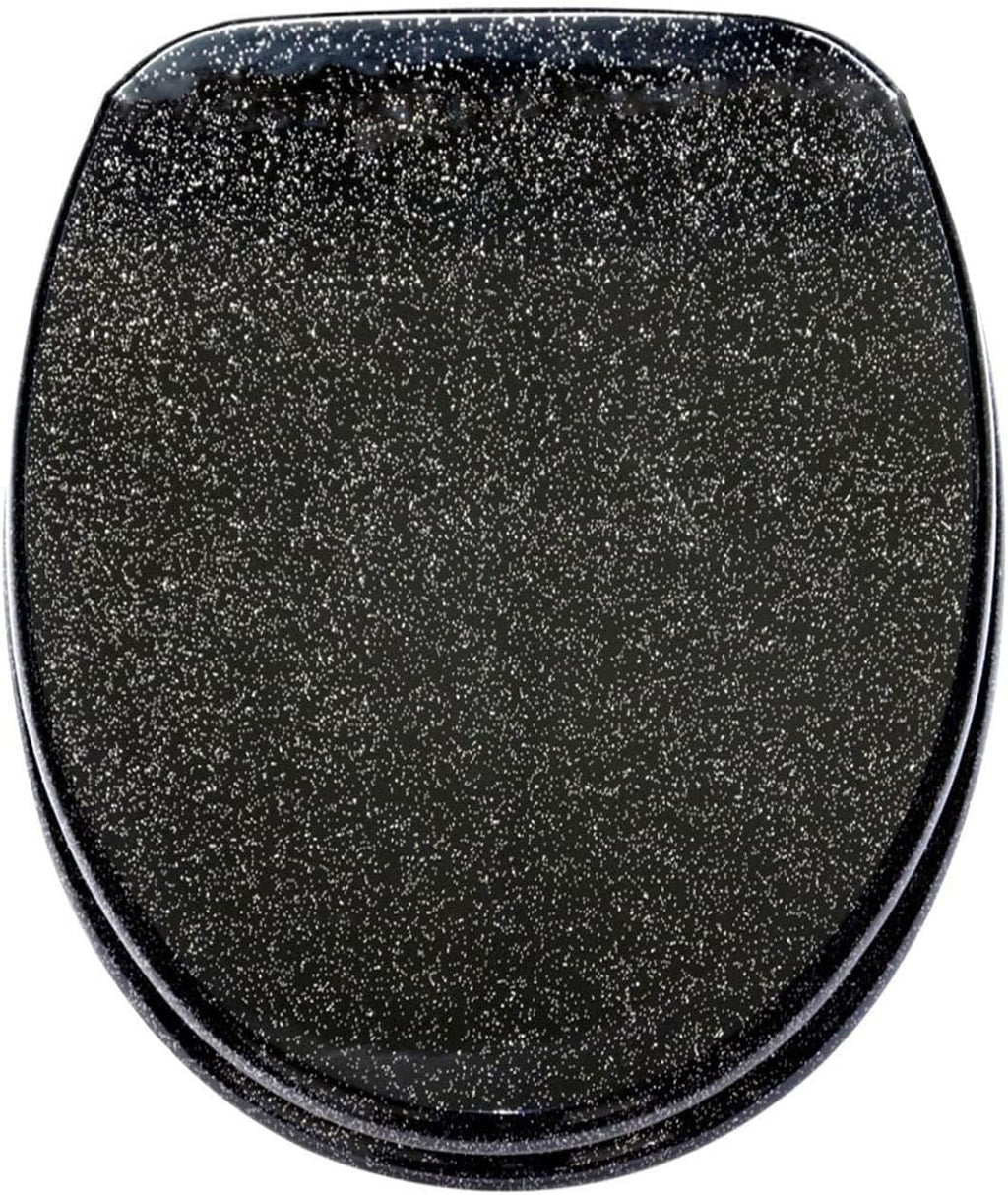 Black Toilet Seat Cover, Sparkly Toilet Seat Glitter Toilet Seat Slow Close Toilet Seat Round, Top/Bottom-Fixed, Quick Release Easy Installation and Cleaning,Gold(Black)