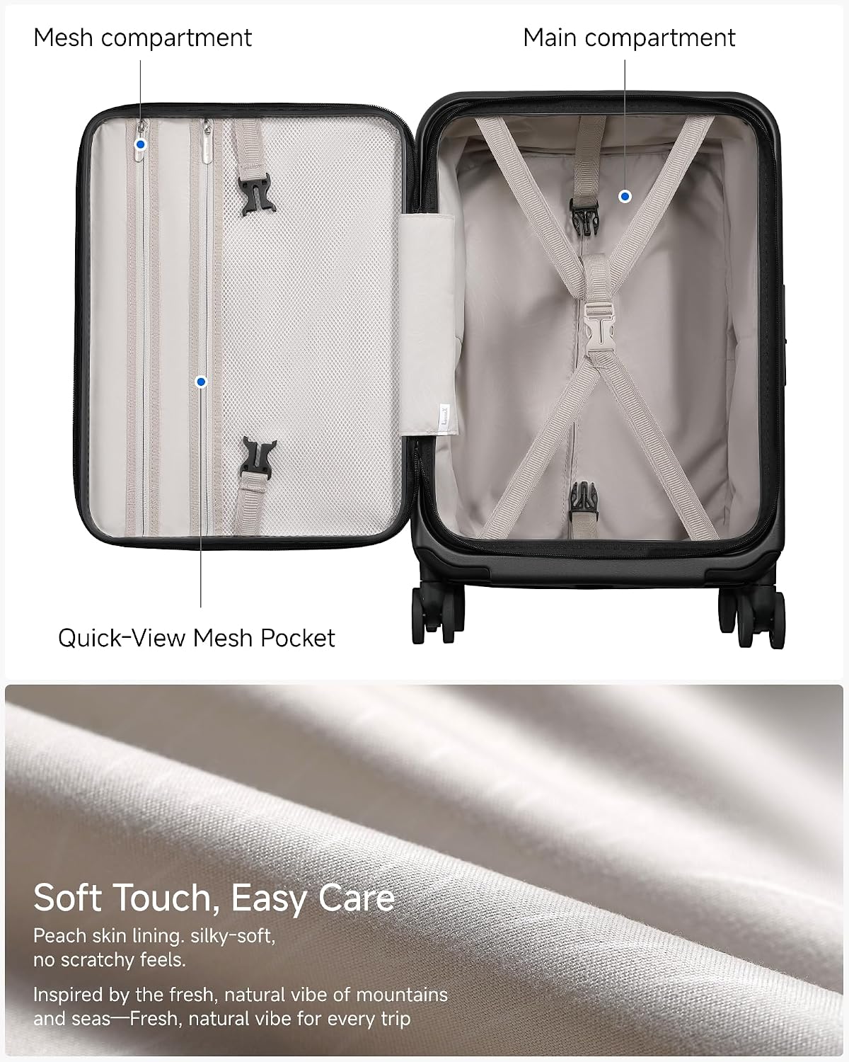 LUGGEX Carry On Luggage Top Opening, FLT Hard Shell Suitcase and Travel Packing Cubes Bundle – Travel Essentials (FX-Lite, 20 Inch)