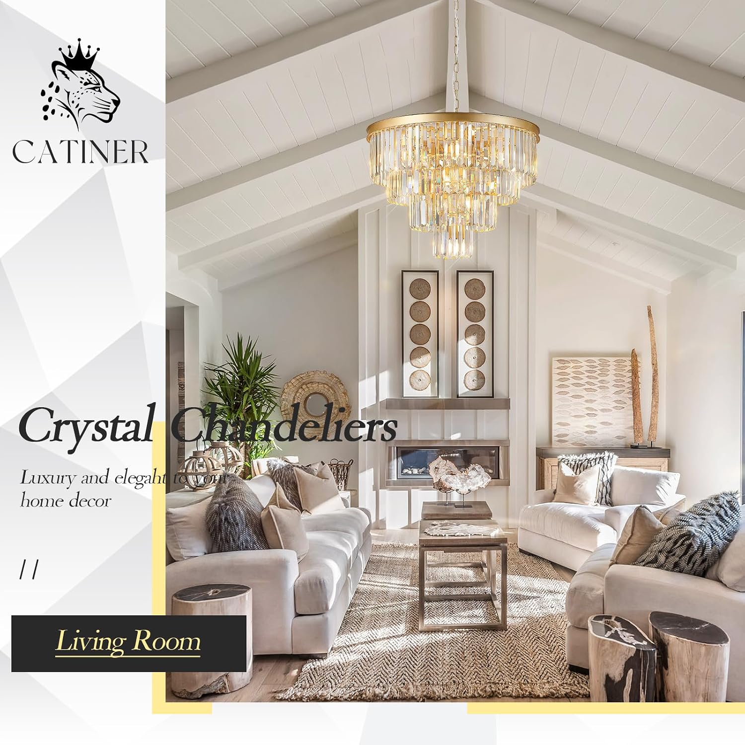 Gold Crystal Chandeliers 24' Modern Large Chandeliers Luxury 4-Tier 12 Lights K9 Crystal Round Ceiling Pendant Light Fixture Contemporary for Dining Room Foyer Staircase Living Room