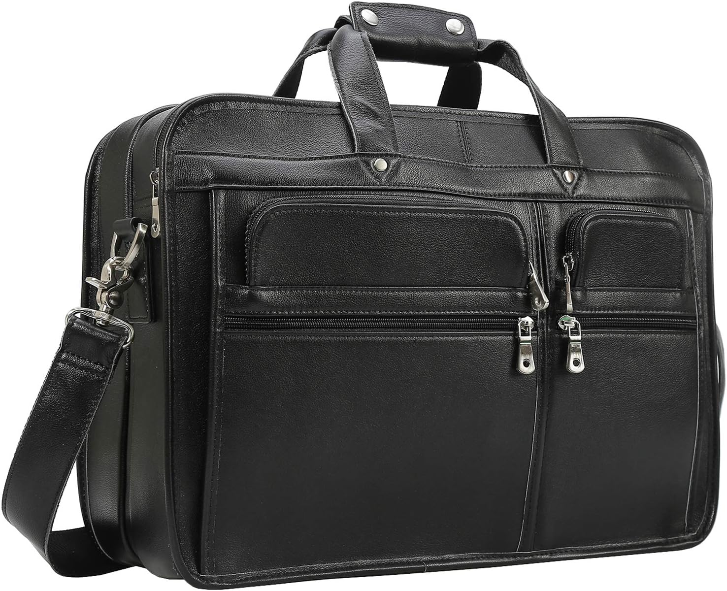 Men's Full Grain Leather Briefcase Large 17 Inch Business Travel Laptop Messenger Bag Tote with YKK Metal Zippers