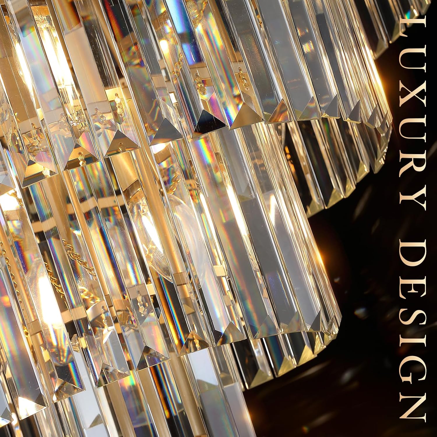 Gold Crystal Chandeliers 24' Modern Large Chandeliers Luxury 4-Tier 12 Lights K9 Crystal Round Ceiling Pendant Light Fixture Contemporary for Dining Room Foyer Staircase Living Room