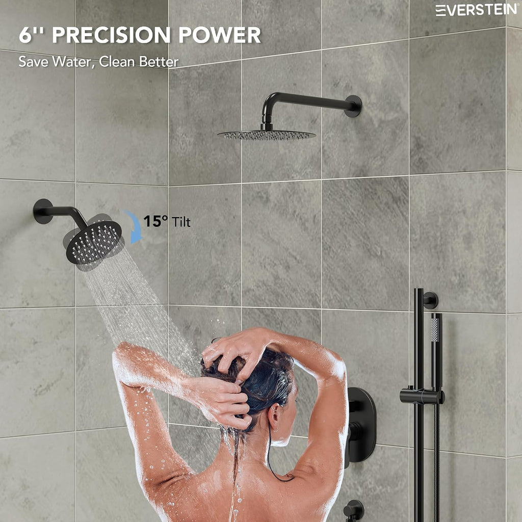 Wall Mount 10' High-Pressure Rainfall Shower Faucet with Slide Bar, Dual Rainfall Shower Head System with Valve (Matte Black)