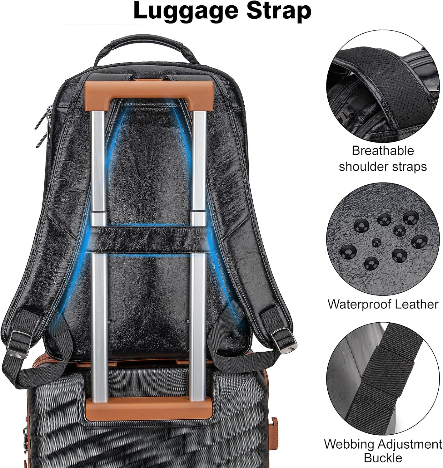 Tzowla Full Grain Genuine Leather Laptop Backpack for Men and Women,Business Work Travel Slim Daypack Fits 15.6 Inch Notebook/Computer-Black