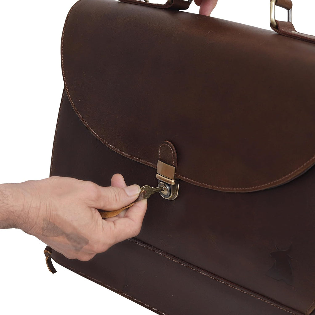 Leather Farm Messenger Bag for Men & Women 16 Inch – Premium Vintage Handmade Laptop Briefcase Satchel, Mens Leather Shoulder Crossbody Bag, Genuine Leather Computer Bag with Adjustable Strap Brown