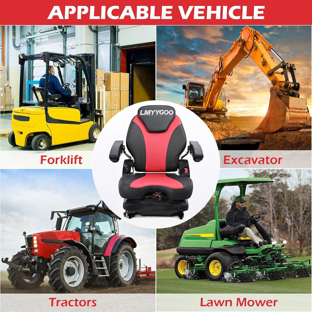 Universal Lawn Mover Seat, Zero Turn Mower Suspension Seat,Highback Low Suspension Forklift Seat with Adjustable Headrest,Adjustable Armrests Shock Absorber Heavy Duty Seat