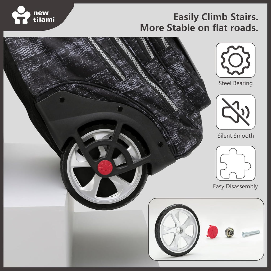 NEW TILAMI 20' Rolling Backpack for Teens Adults, Climbing Stairs Waterproof Backpack with Wheels for School Business Trave Camping with Laptop Compartment, Fit 17 Inch Laptop, Grey Mosaic