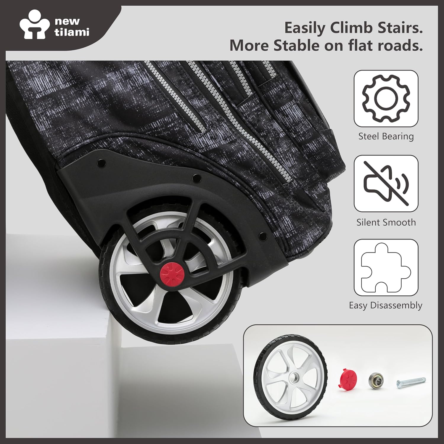 NEW TILAMI 20' Rolling Backpack for Teens Adults, Climbing Stairs Waterproof Backpack with Wheels for School Business Trave Camping with Laptop Compartment, Fit 17 Inch Laptop, Grey Mosaic