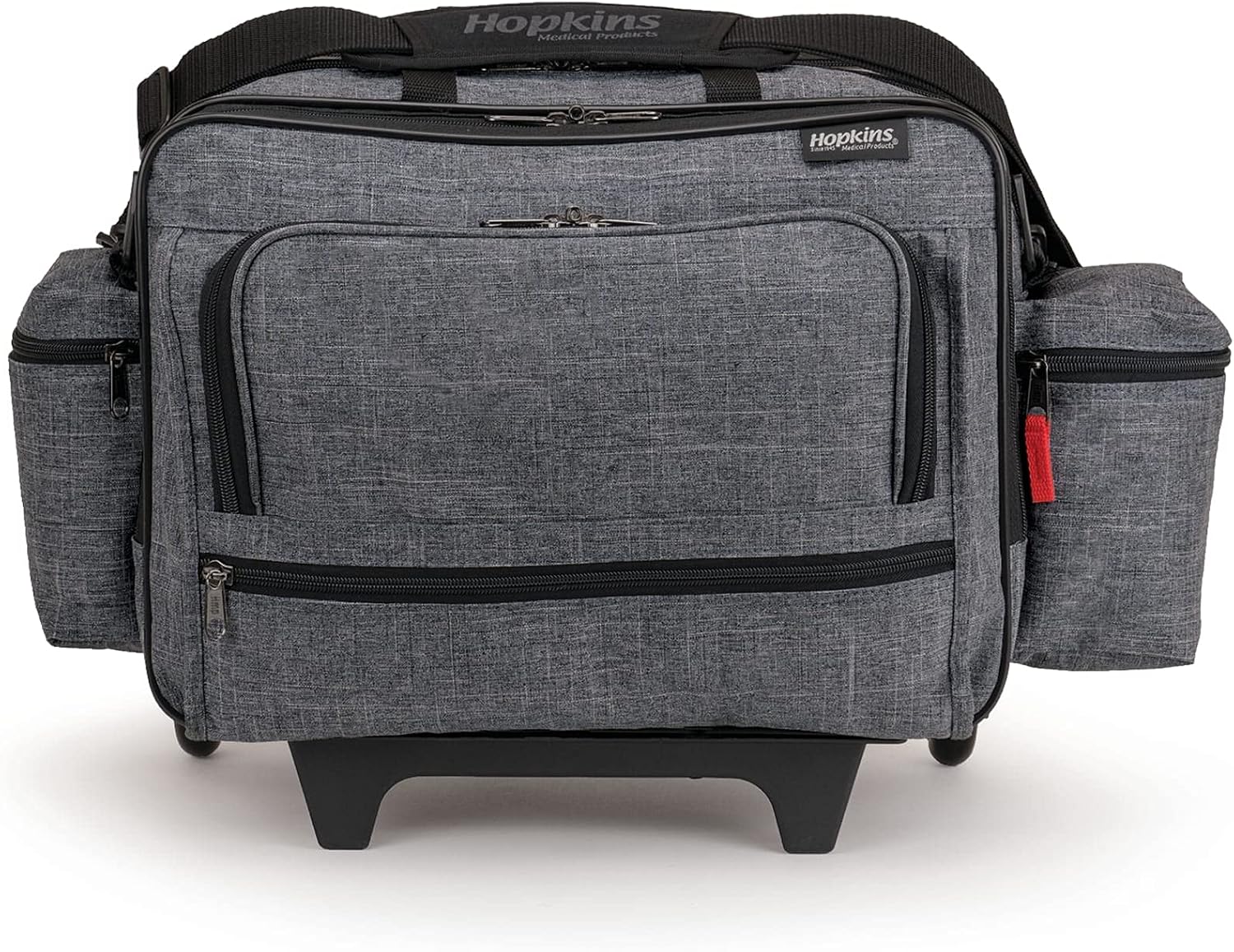 Hopkins Medical Products Travel Safe Rolling Travel Bag, Laptop Sleeve, Lockable File Pocket, Waterproof, Extra-Wide Wheels, Adjustable Strap, EZ-View Pockets, Heather Gray, 16 Inches x 13 Inches x 9