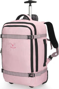 Hynes Eagle Rolling Backpack 42L Backpack with Wheels Airline Approved Carry on Luggage Laptop Travel Suitcase Bag for Women Men Light Pink