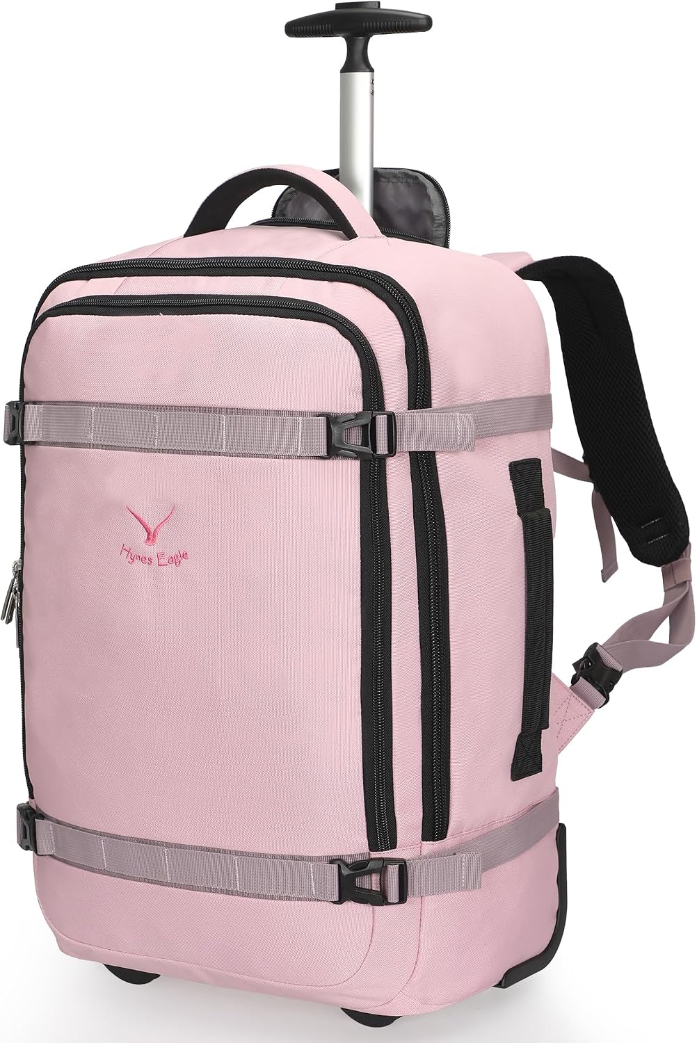Hynes Eagle Rolling Backpack 42L Backpack with Wheels Airline Approved Carry on Luggage Laptop Travel Suitcase Bag for Women Men Light Pink