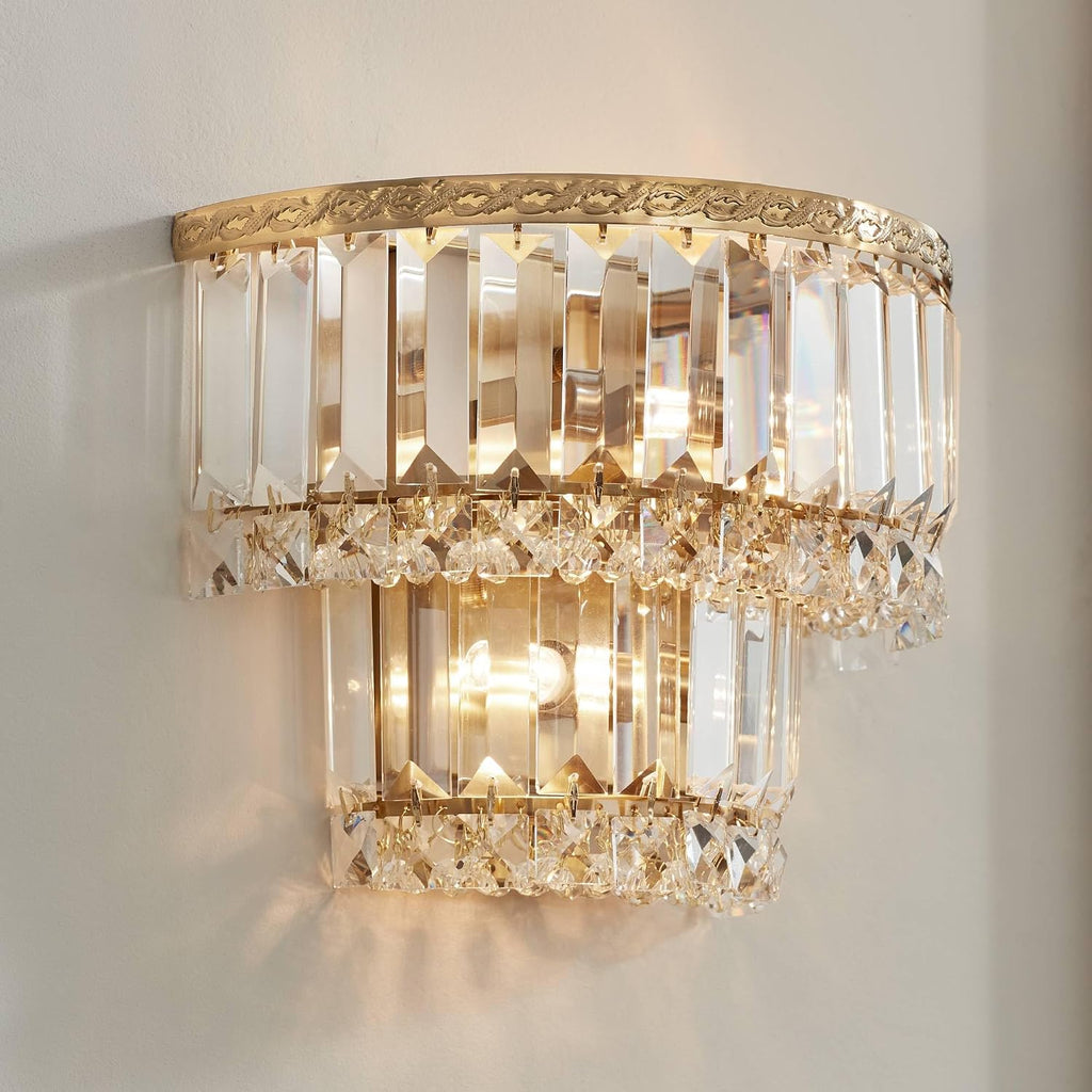 Vienna Full Spectrum Magnificence Modern Wall Light Sconces Set of 2 Gold Hardwired 10' Fixture Demilune Clear Crystal for Bedroom Bathroom Bedside Vanity Reading Living Room Hallway House Home
