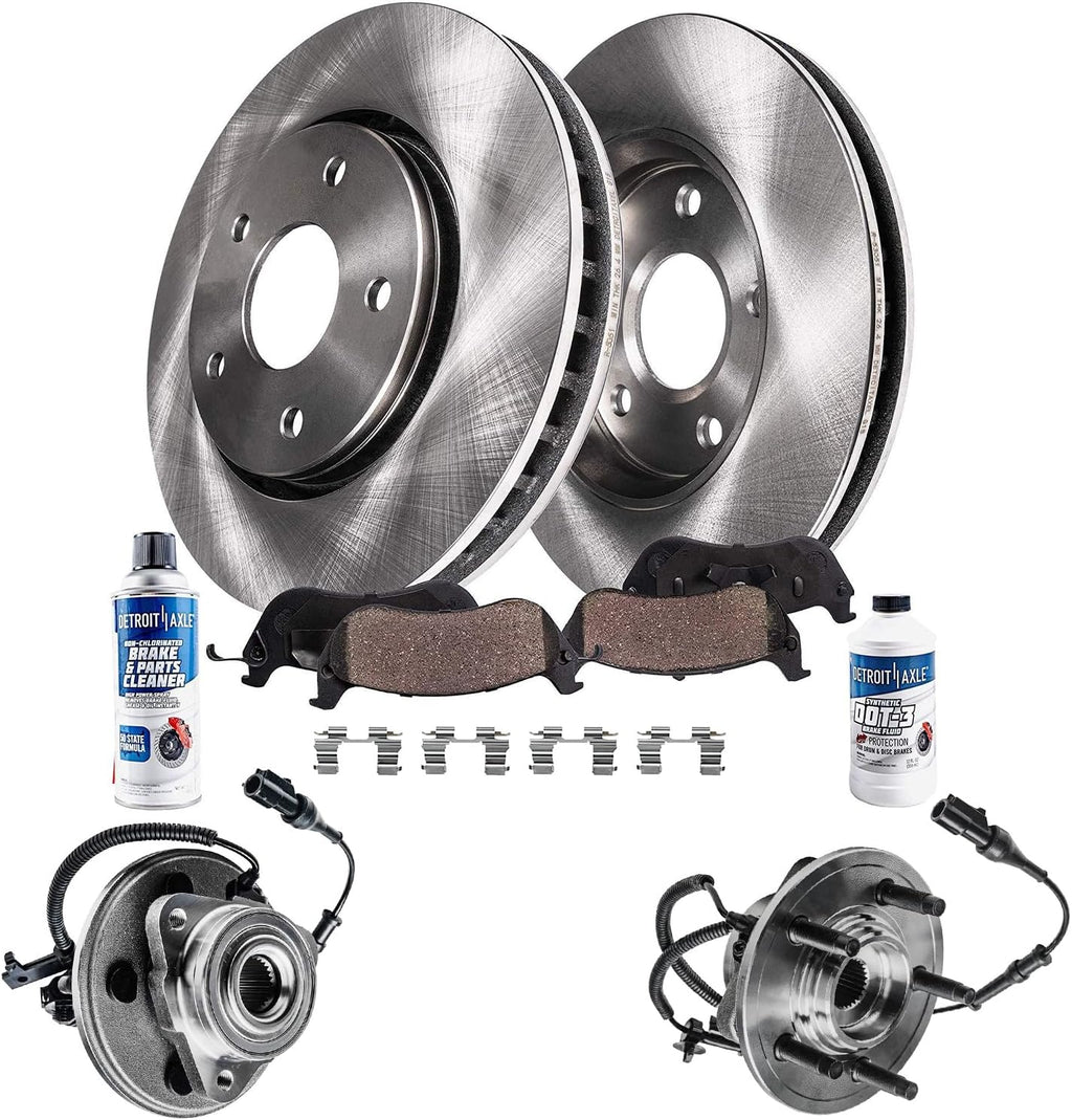 Detroit Axle - Front Brake Kit for 2006-2010 Ford Explorer Sport Trac Mercury Mountaineer Wheel Bearing Hubs Replacement Disc Brake Rotors 2007 2008 2009 Ceramic Brakes Pads