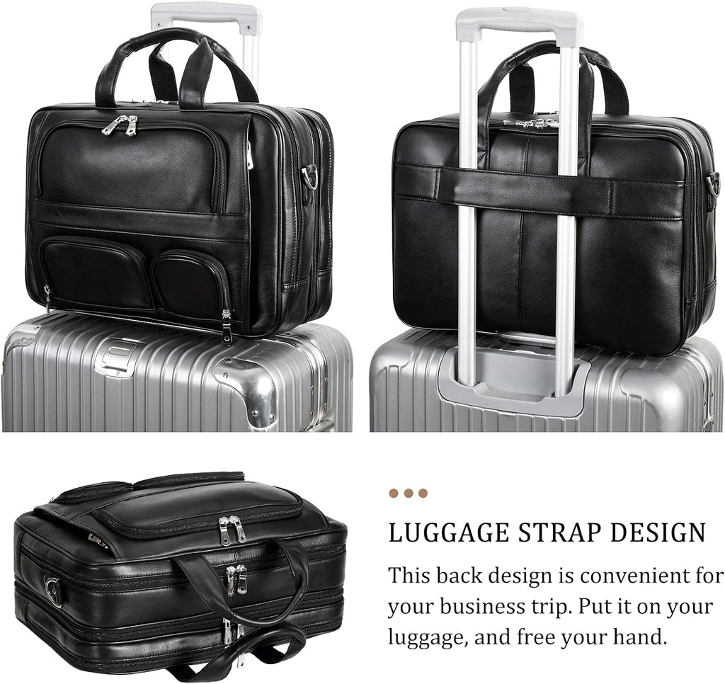 Polare Full Grain Cowhide Leather 17'' Laptop Large Briefcase for Men Business Messenger Bag Work Bag